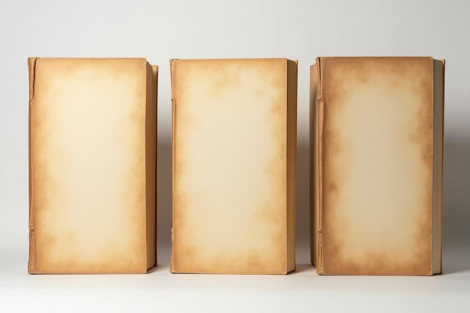 Livres en différentes étapes de restauration.